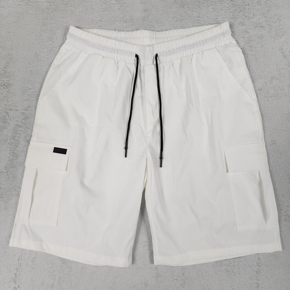 NEW SHEIN Men's XL Cargo Shorts Elastic Waist Drawstring White